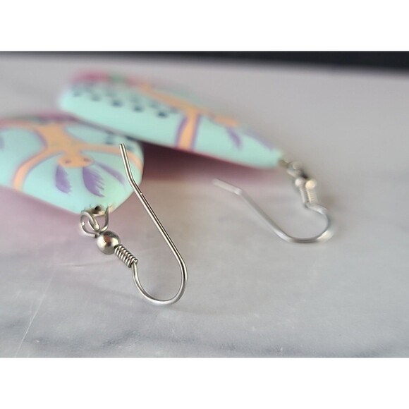 Bohemian Wooden Handpainted Dangling Earrings Vintage Costume Jewelry NOS - Picture 8 of 10